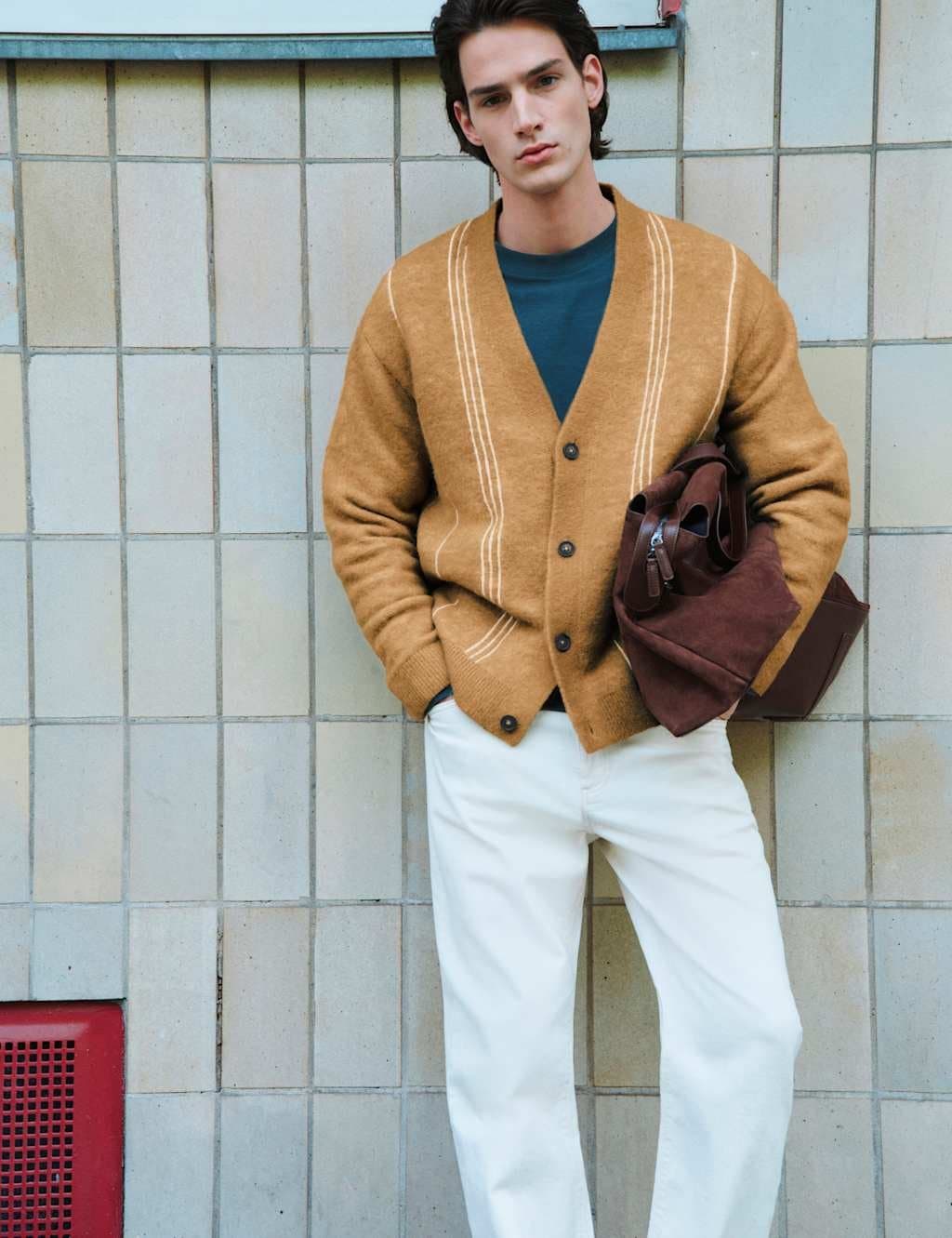 Marks & Spencer M&S Lofty Relaxed Fit Striped Cardigan Butterscotch