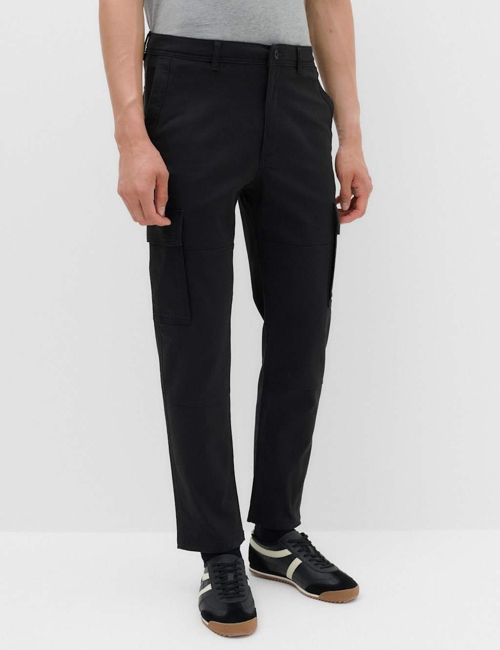 Marks & Spencer M&S Tapered Fit Stretch Cargo Trousers Black - 1