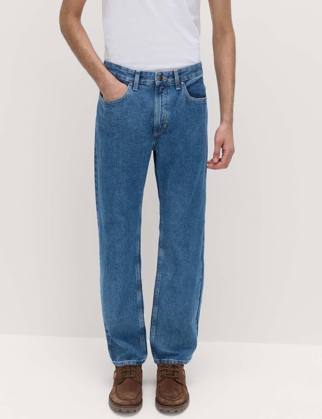 Marks & Spencer M&S Straight Fit Pure Cotton Jeans Medium Blue - 1