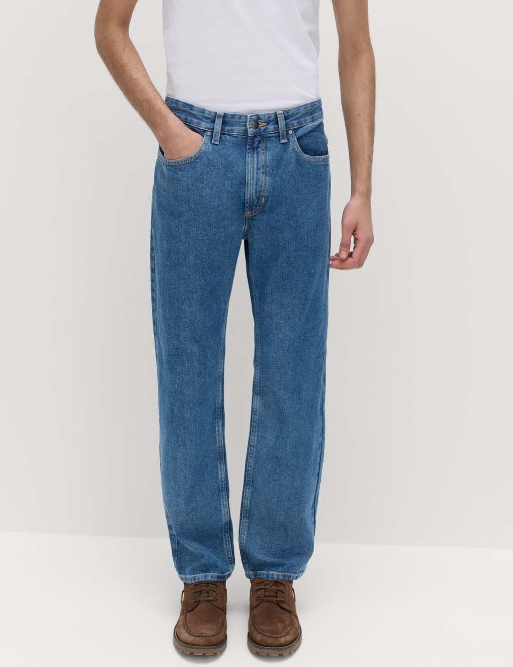 Marks & Spencer M&S Straight Fit Pure Cotton Jeans Medium Blue