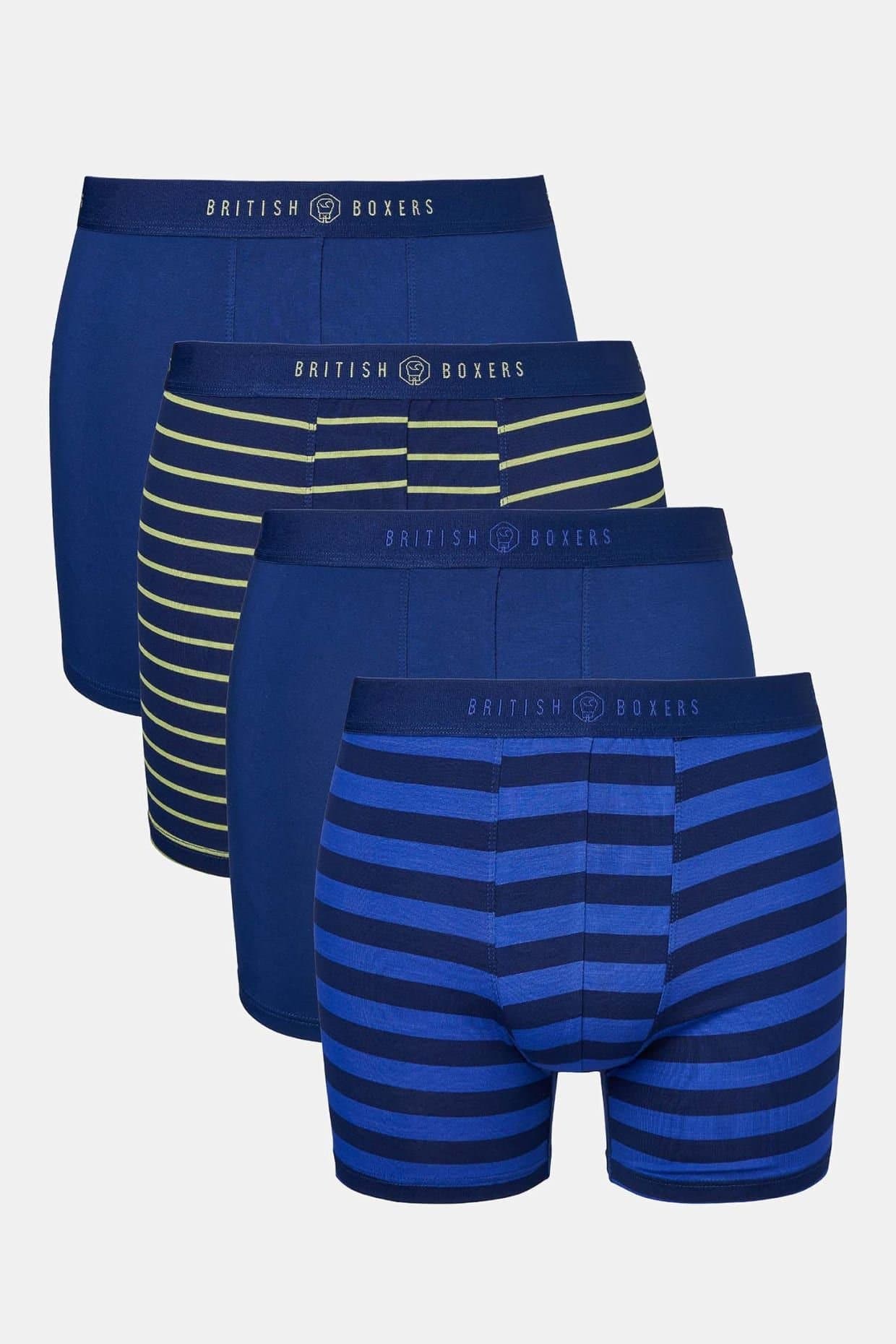 British Boxers British Boxers Men's Pack of Four "Fresh Navy" Bamboo Stretch Trunks in Navy