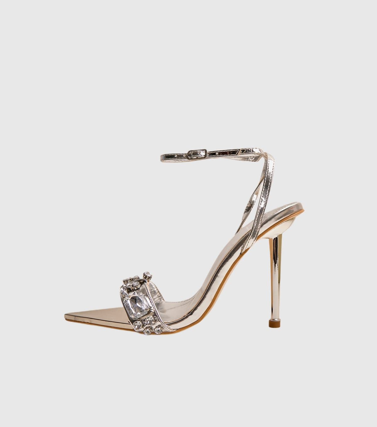 Public Desire Women's Silver Icicle Jewel Faux Leather Pointed Toe Stiletto Sandals Public Desire New Look