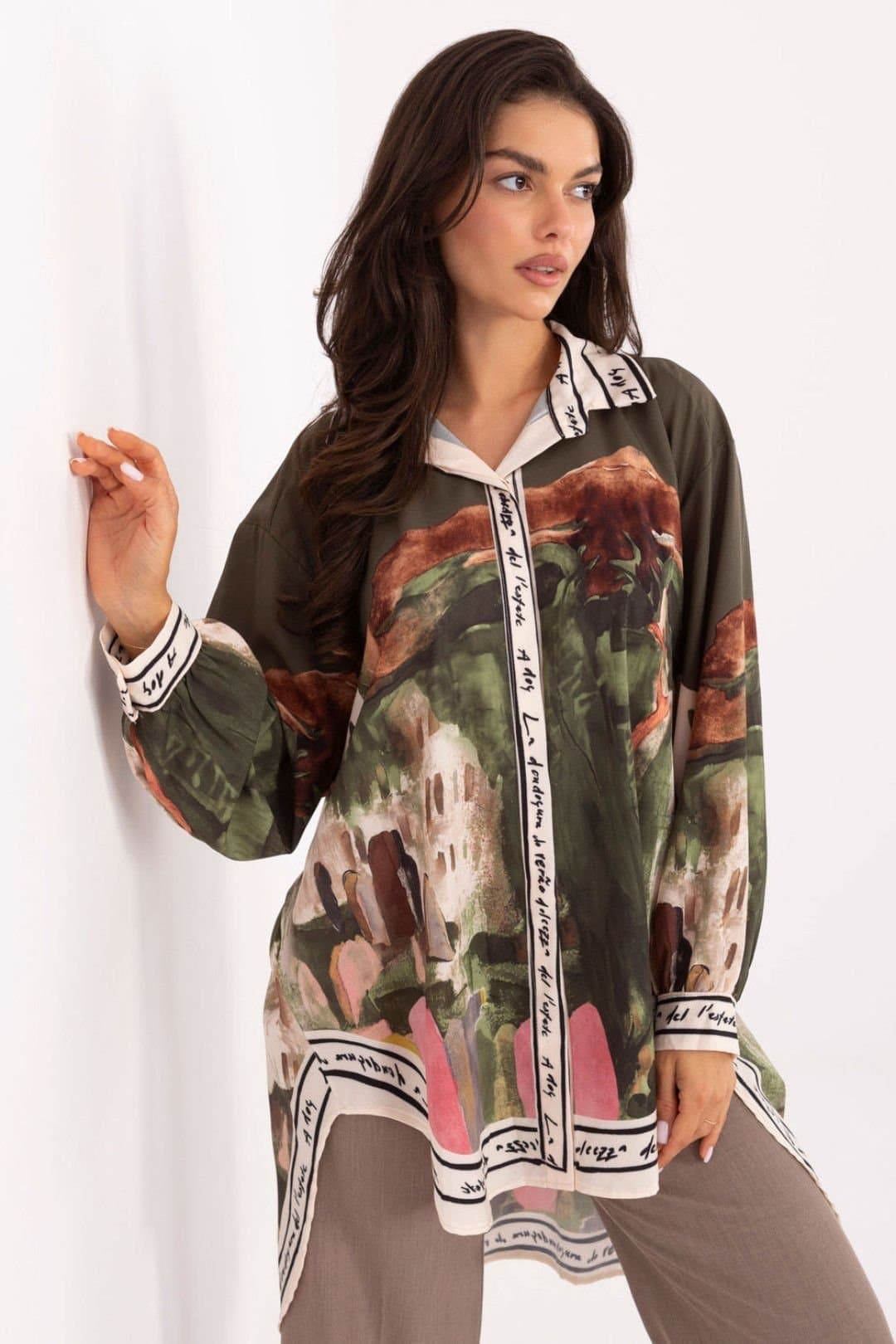 Love Lace Love Lace Women's Printed Long Sleeve Viscose Blend Shirt in Green