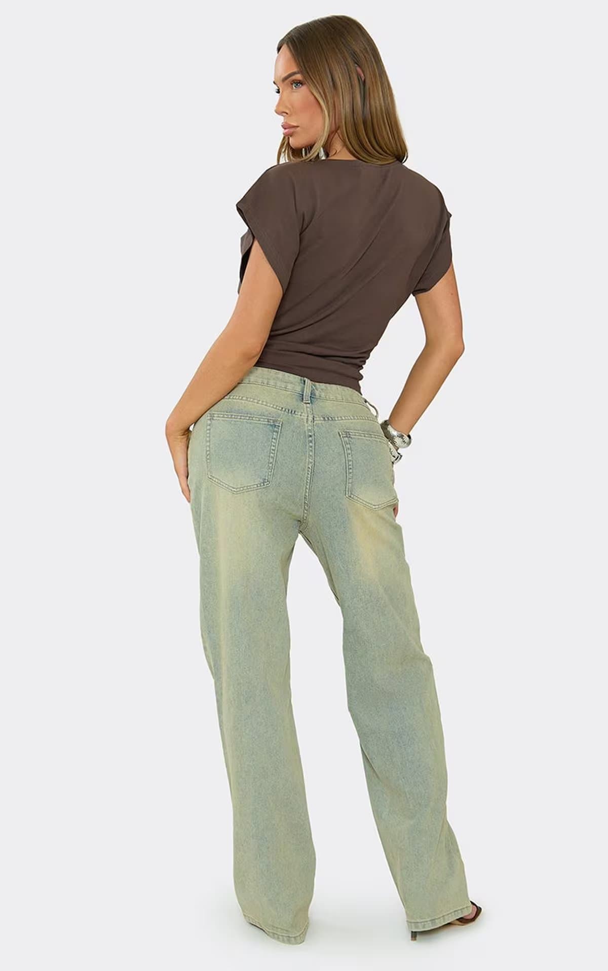 EGO Low Rise Straight Leg Jeans In Vintage Wash Blue Denim, Women's Size UK 6