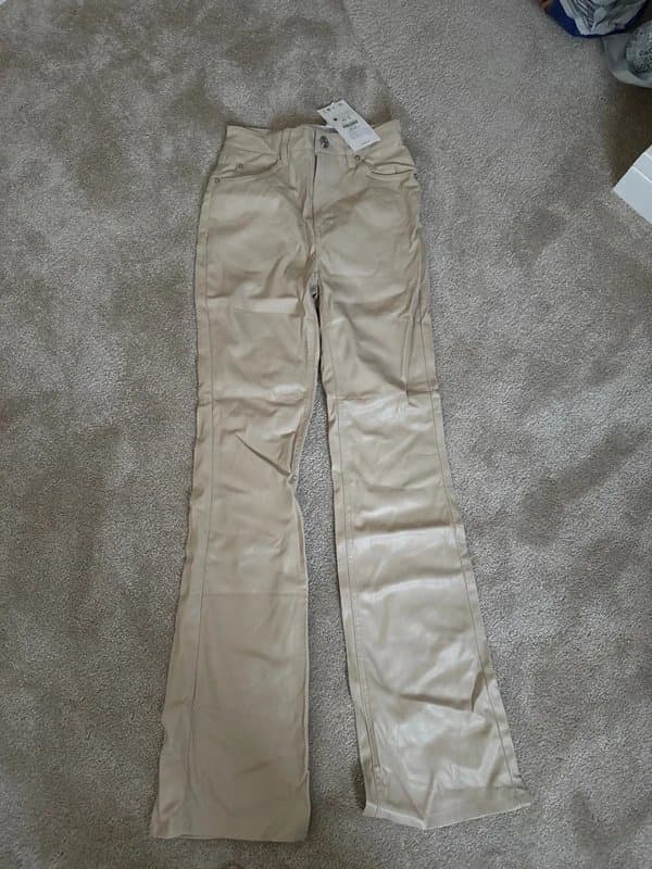 Bershka BNWT xs Bershka cream leather look flare trousers