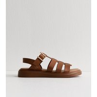 New Look Women's Wide Fit Tan Faux Leather Chunky Gladiator Sandals Vegan New Look - 1