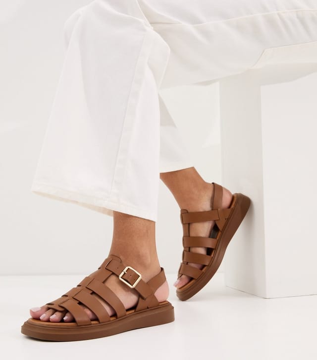 New Look Women's Wide Fit Tan Faux Leather Chunky Gladiator Sandals Vegan New Look - 2