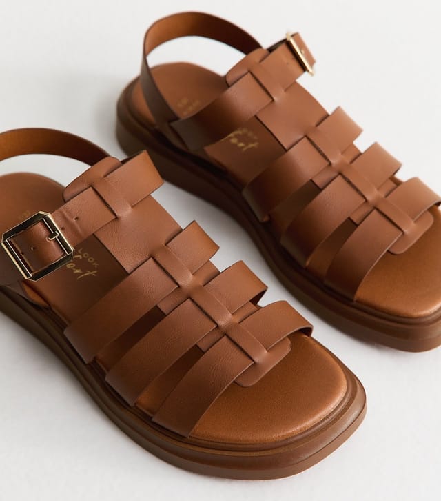 New Look Women's Wide Fit Tan Faux Leather Chunky Gladiator Sandals Vegan New Look - 3