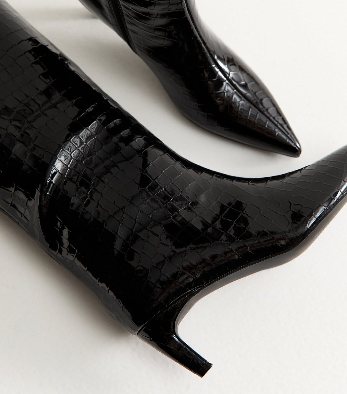 New Look Women's Black Low Heel Sleek Faux Leather Croc Knee High Boots Vegan New Look - 4
