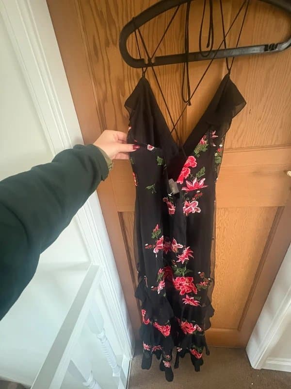 ASOS Black embroidered tie back formal dress