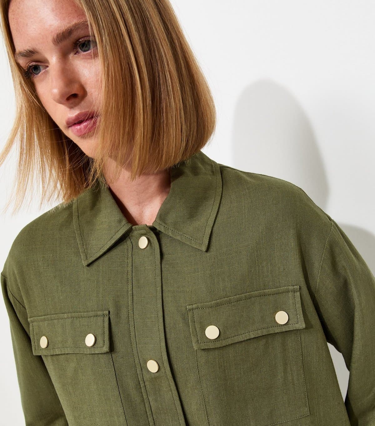 New Look New Look Khaki Woven Button Detail Collared Jacket