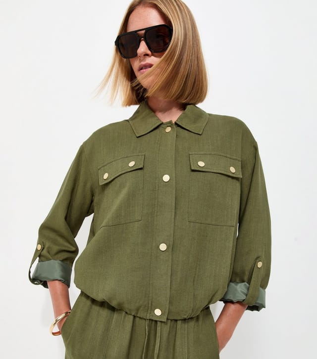 New Look Women's Dark Khaki Woven Button Detail Collared Jacket New Look - 2