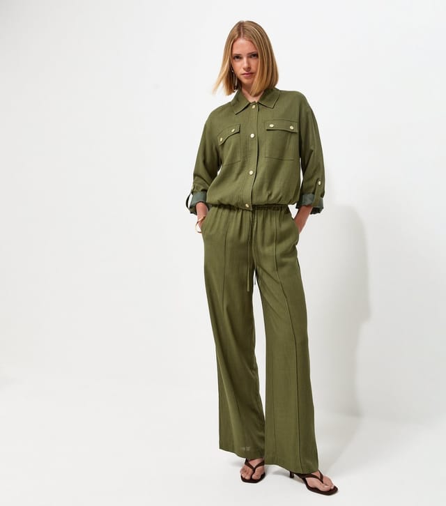 New Look Women's Dark Khaki Woven Button Detail Collared Jacket New Look - 3