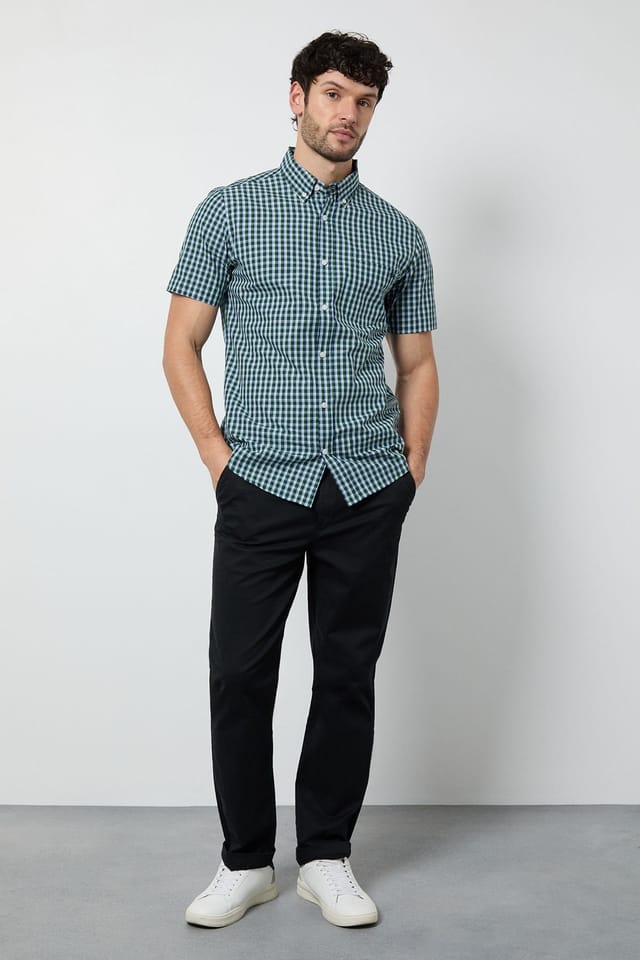Maine Maine Men's Dark Green Gingham Short Sleeve Shirt - 2