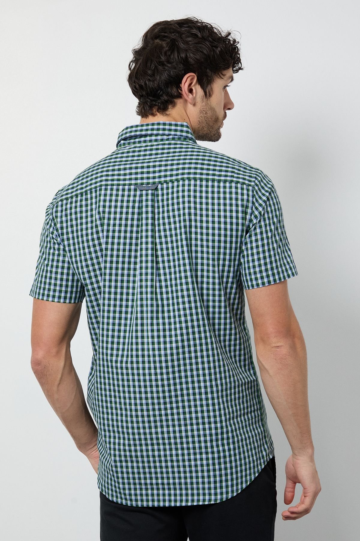 Maine Maine Men's Dark Green Gingham Short Sleeve Shirt - 3