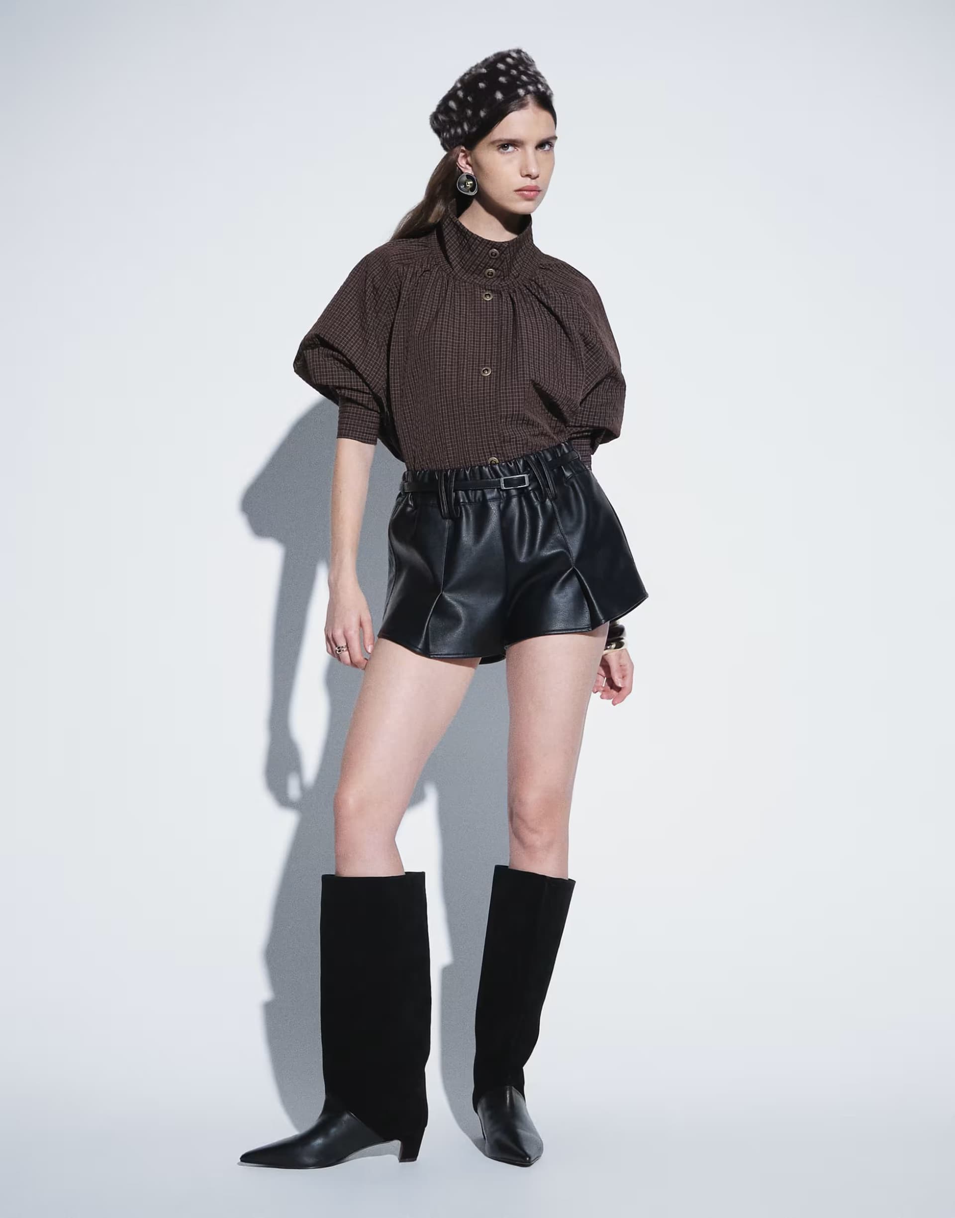 ASOS Topshop belted mini faux leather short in black