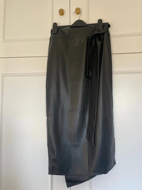 Never Fully Dressed Black Vegan Leather Wrap Skirt – One Size