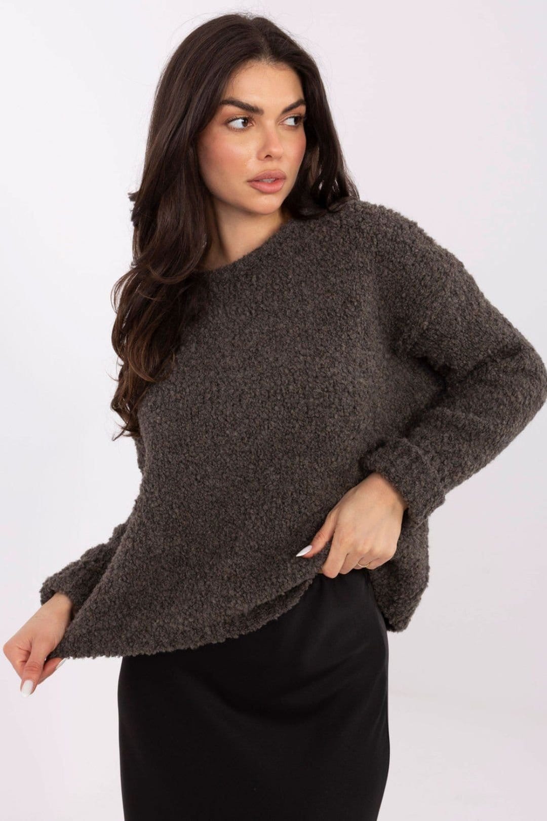 Love Lace Grey Textured Knit Sweater for Women