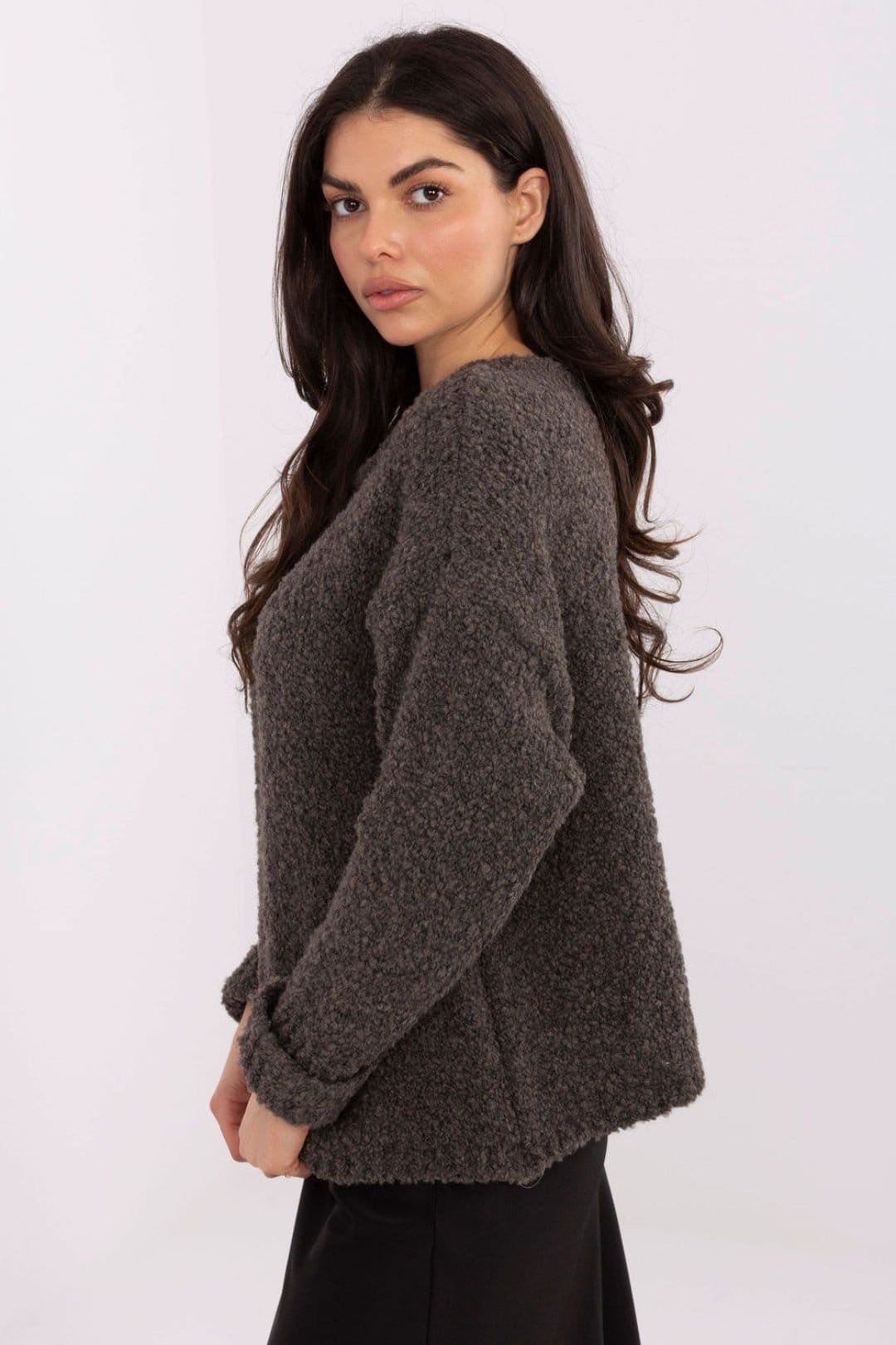 Love Lace Love Lace Women's Casual Round Neck Textured Knit Sweater in Grey - 4