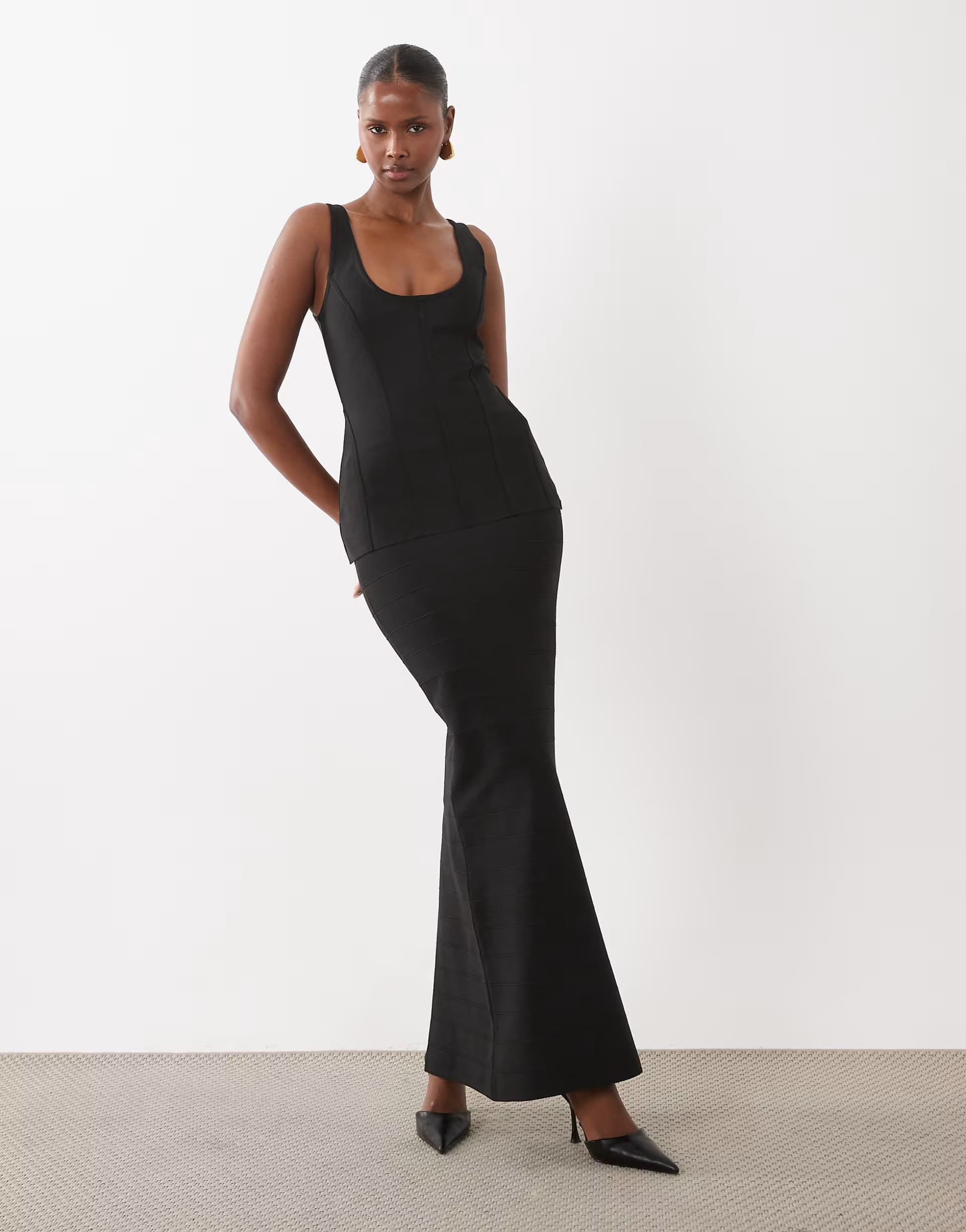 ASOS ASOS DESIGN striped bandage maxi skirt in black