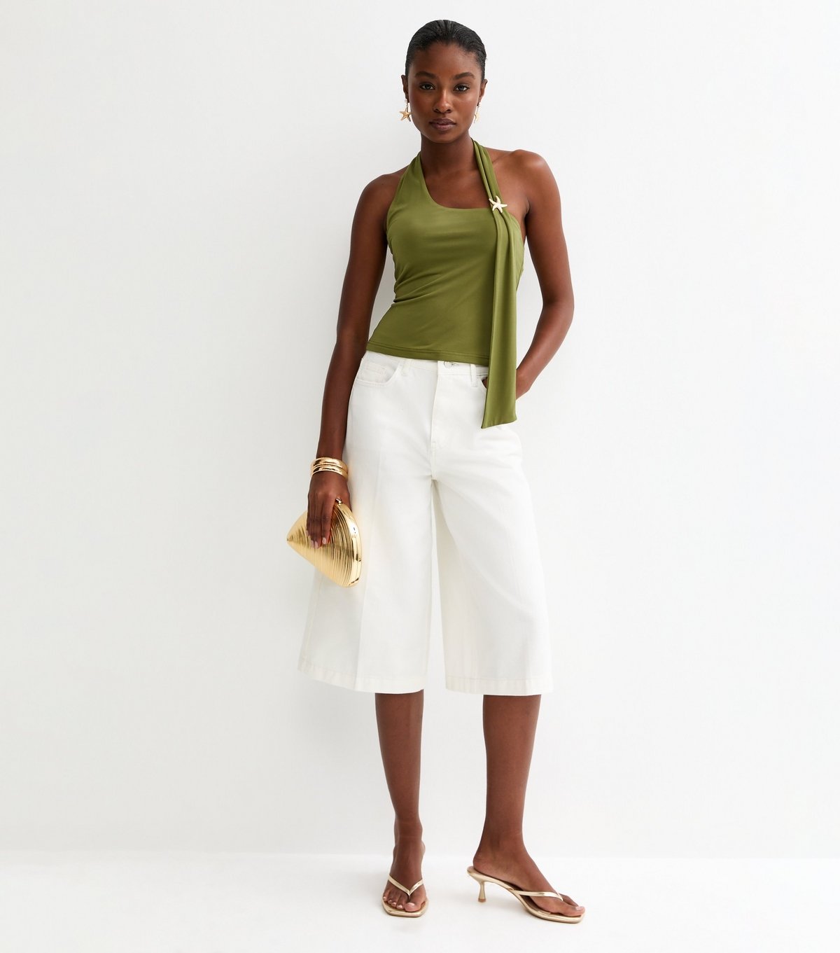 New Look Women's Green Halter Neck Starfish Scarf Top New Look - 2