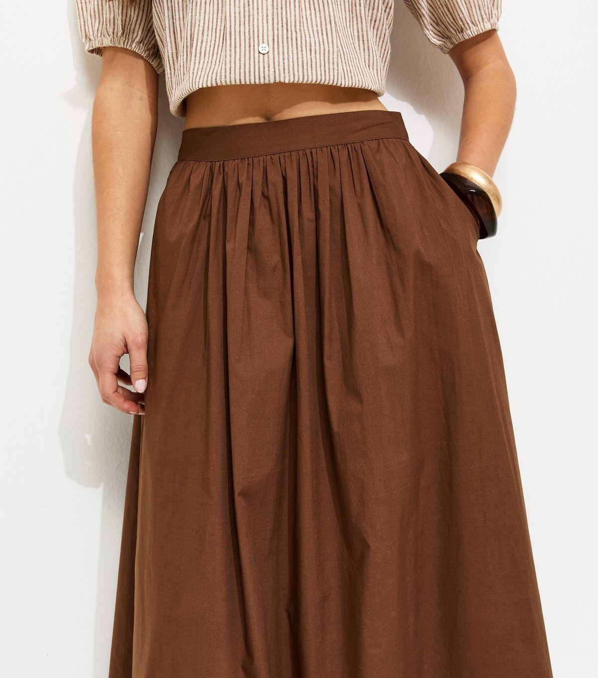 New Look Women's Petite Brown Poplin Circle Skirt New Look - 2