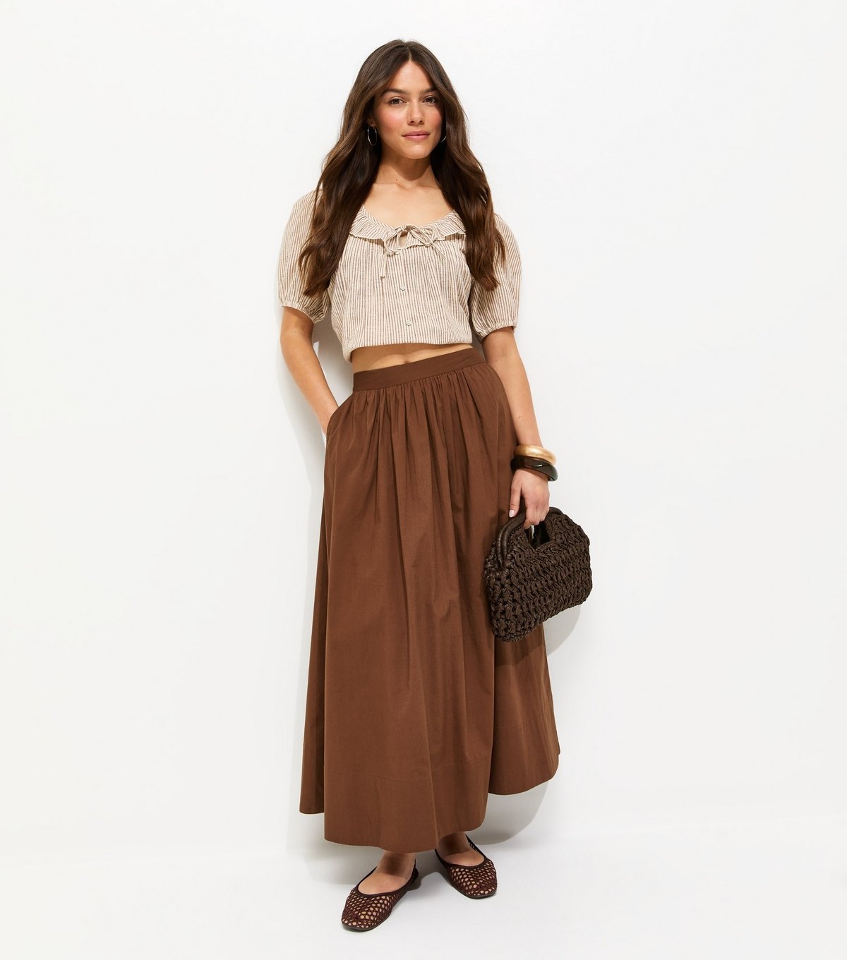 New Look Women's Petite Brown Poplin Circle Skirt New Look - 3