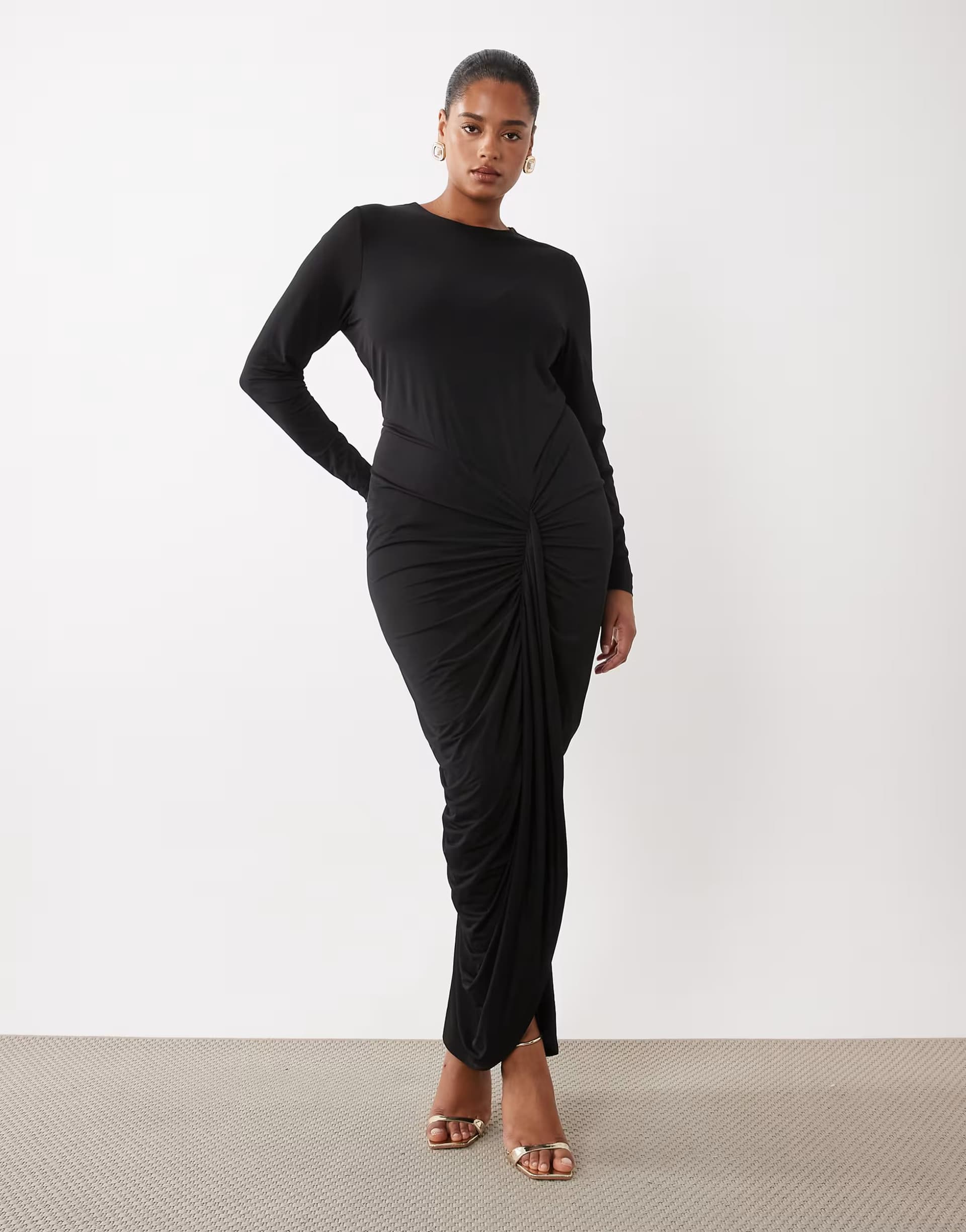ASOS Forever New Curve slinky high neck draped maxi dress in black