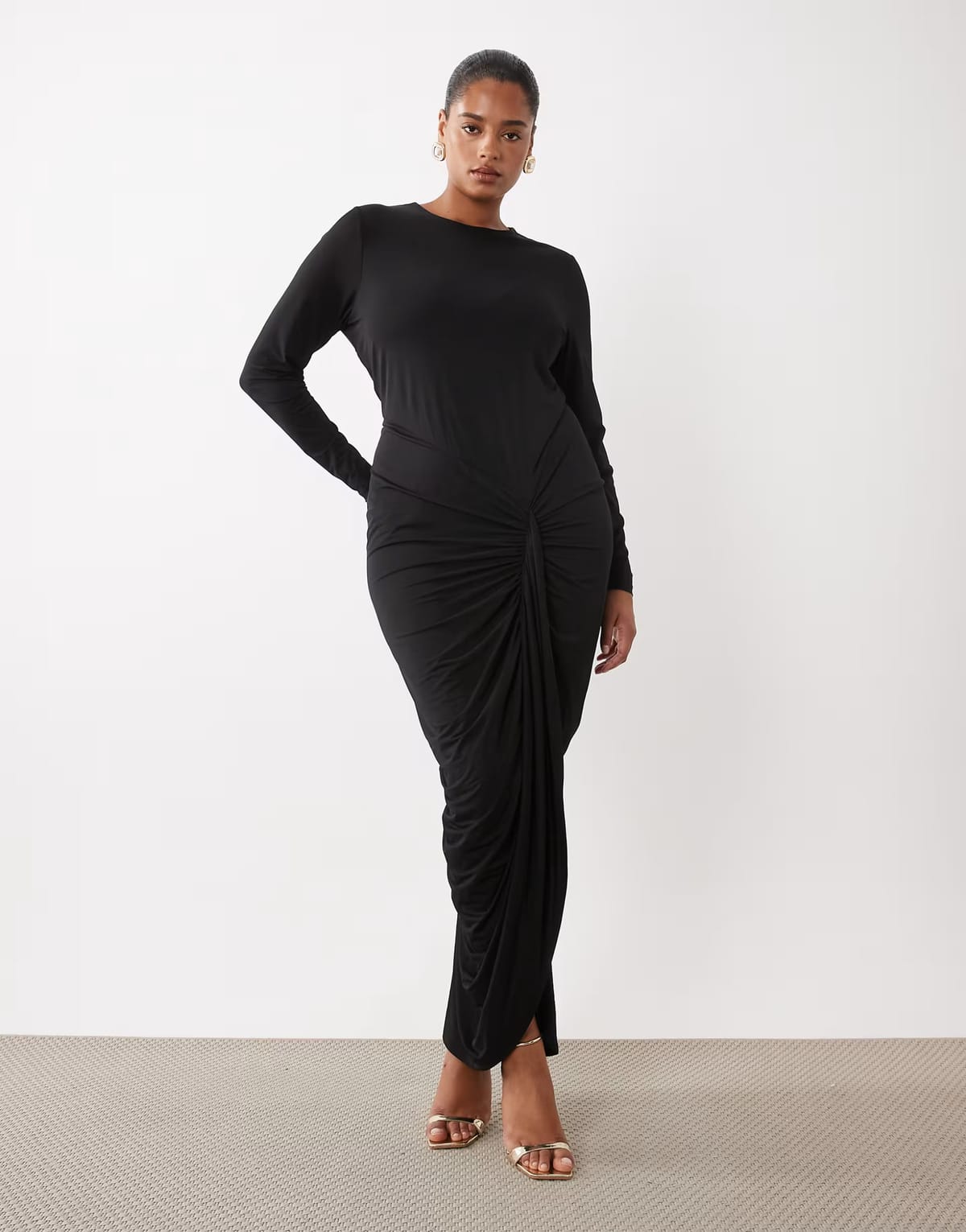 ASOS Forever New Curve slinky high neck draped maxi dress in black - 1