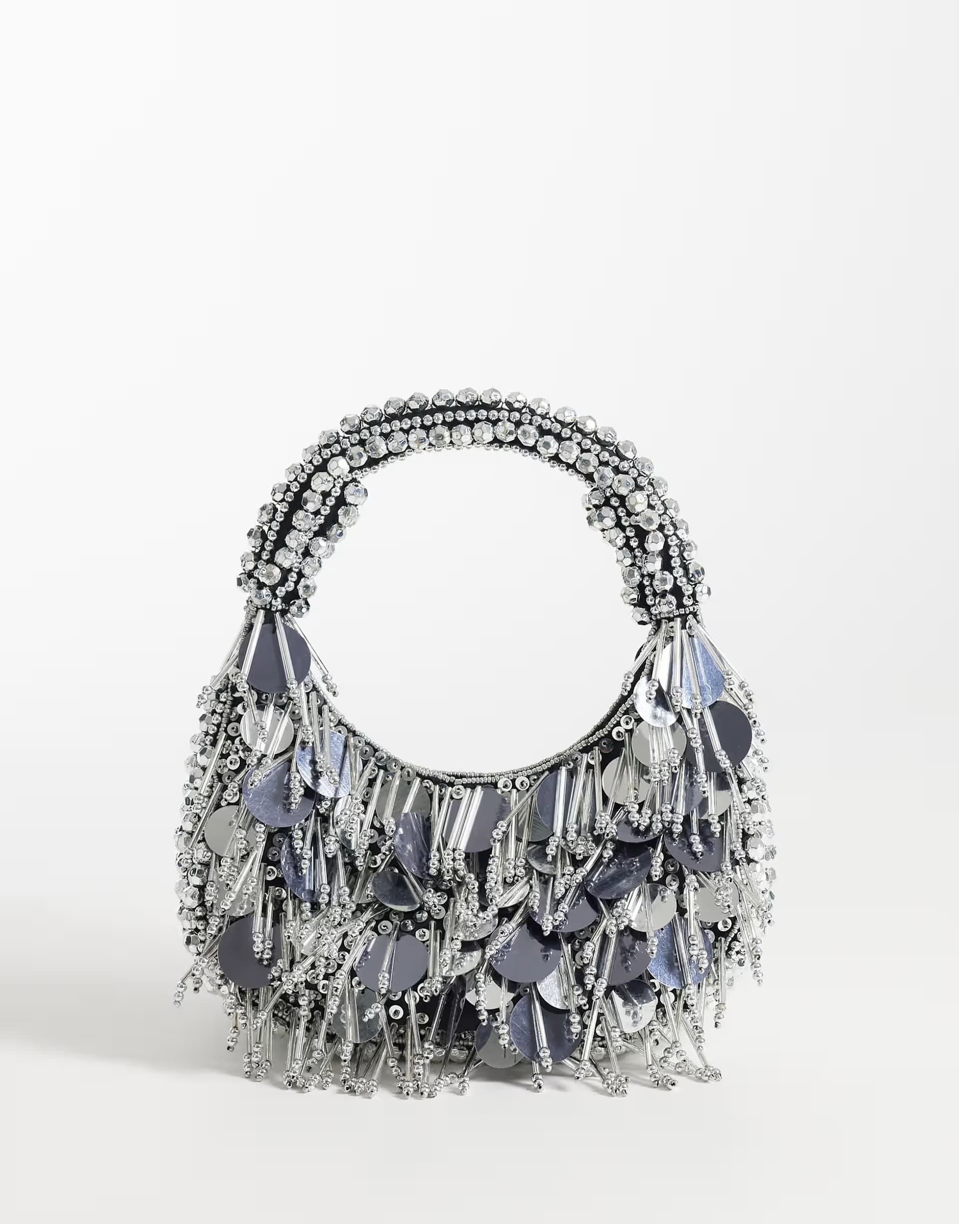 ASOS ASOS DESIGN embellished scoop sequin and bead bag in silver
