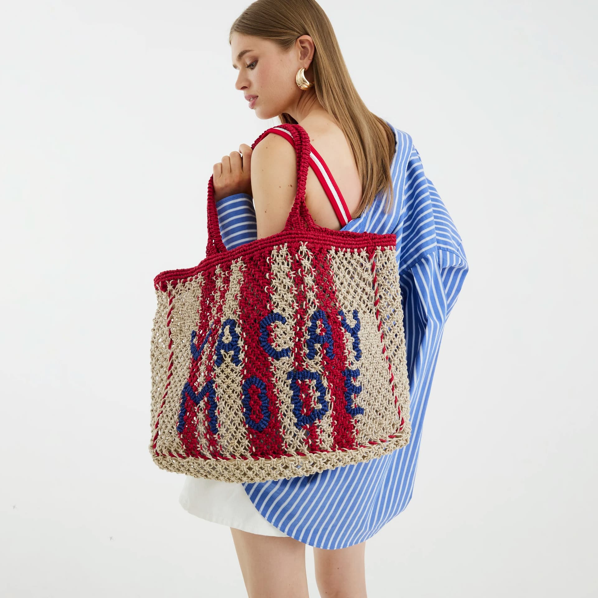 River Island River Island Womens Beige Crochet Vacay Mode Shopper Bag