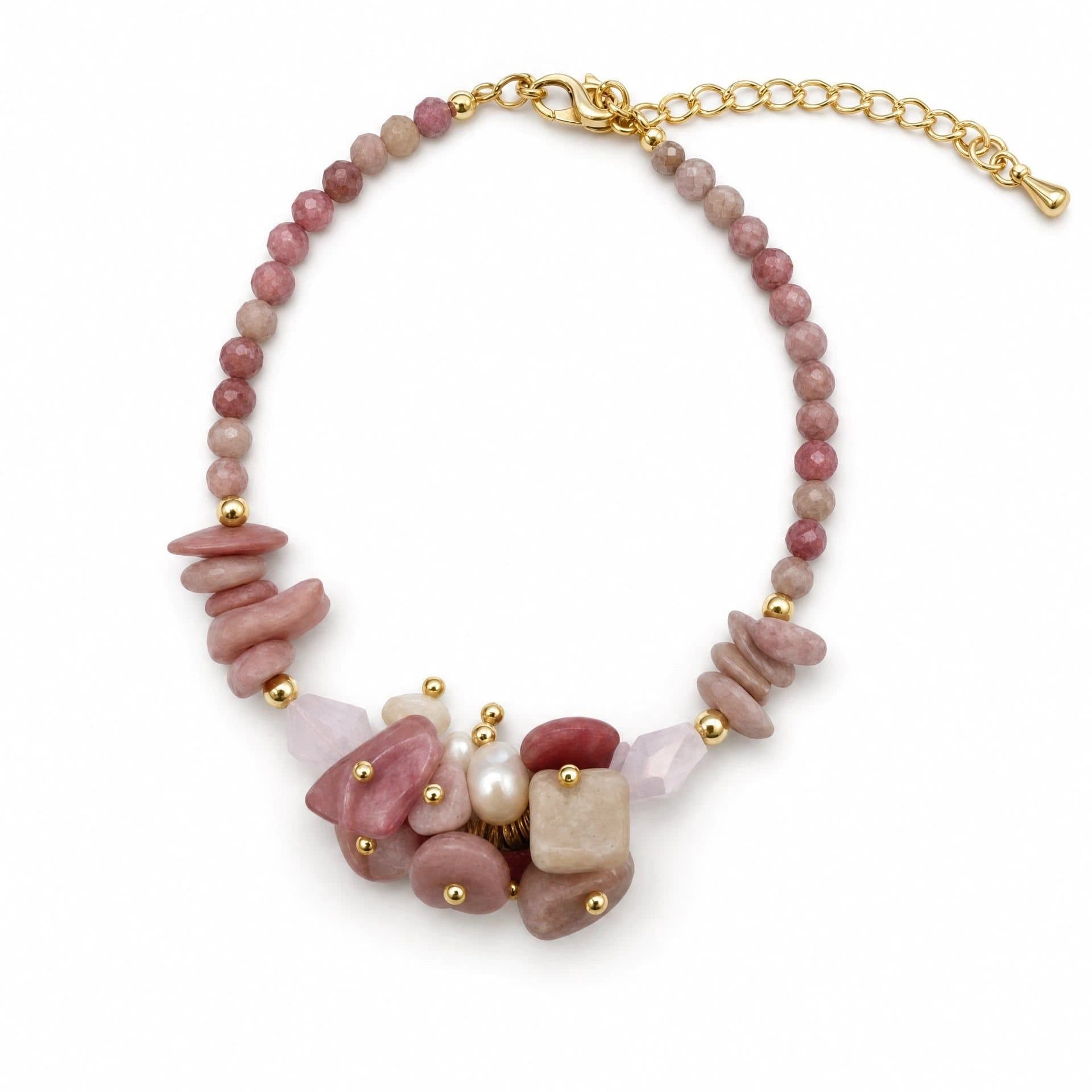 Angel Barocco Angel Barocco Women's Pink Rhodonite, Rose Quartz & Pearl Cluster Bracelet - Pink