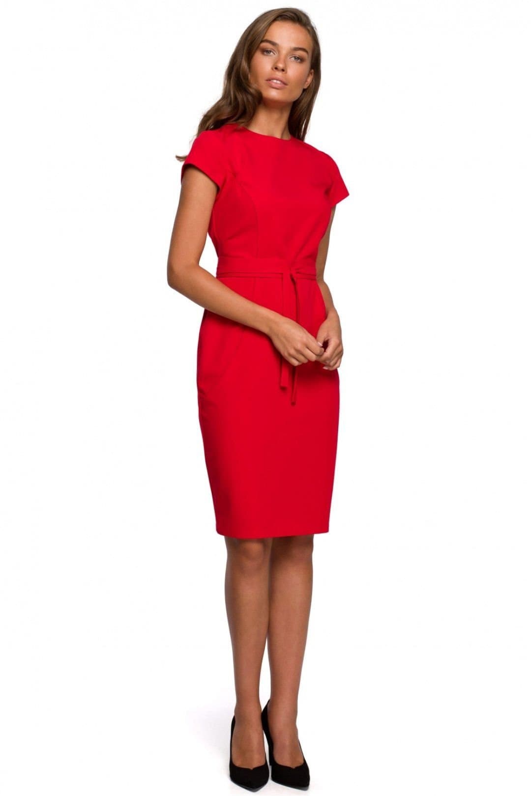 Love Lace Love Lace Women's Minimalist Double Belt Bodycon Day Dress in Red