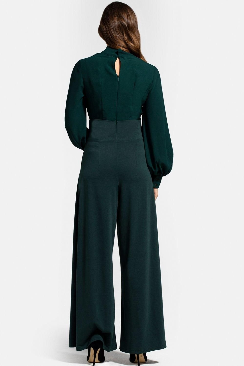 Hot Squash Hot Squash Women's Wideleg Jumpsuit with Blouson Sleeve in Green - 2