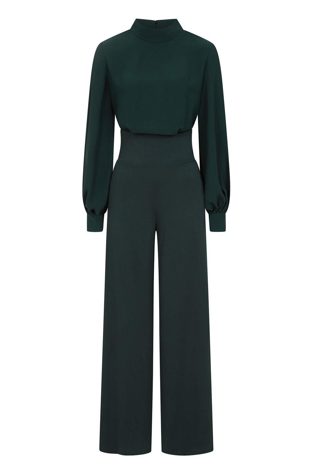 Hot Squash Hot Squash Women's Wideleg Jumpsuit with Blouson Sleeve in Green - 3