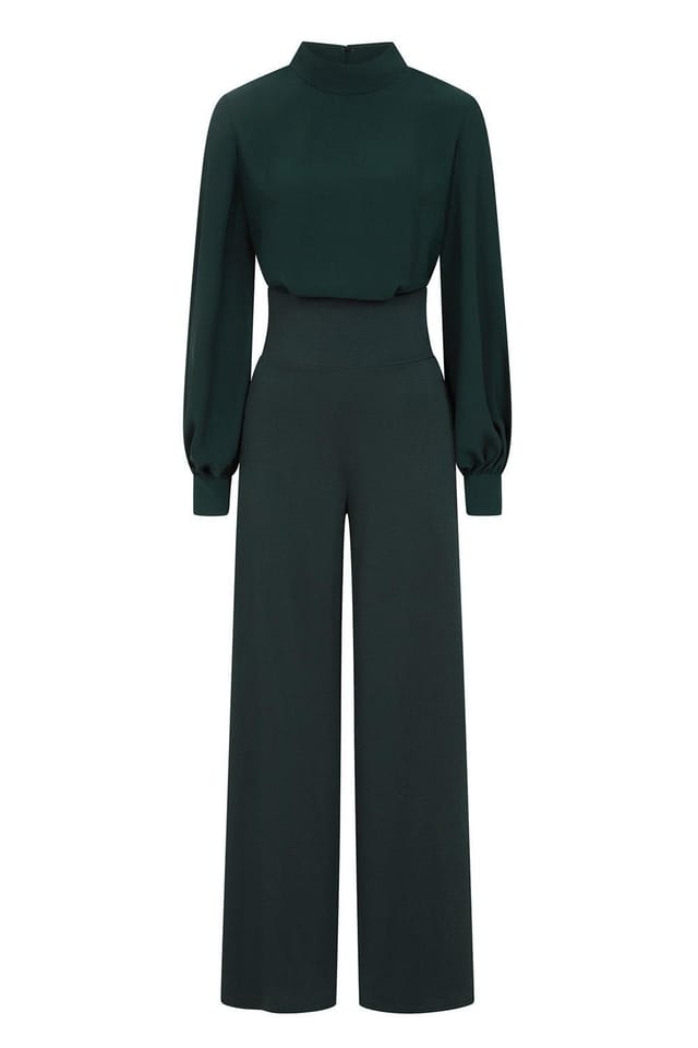 Hot Squash Hot Squash Women's Wideleg Jumpsuit with Blouson Sleeve in Green - 3