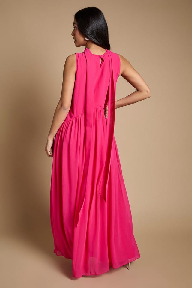Oasis Oasis Women's Petite Scarf Detail Hand Stitched Midaxi Dress in Hot Pink - 3