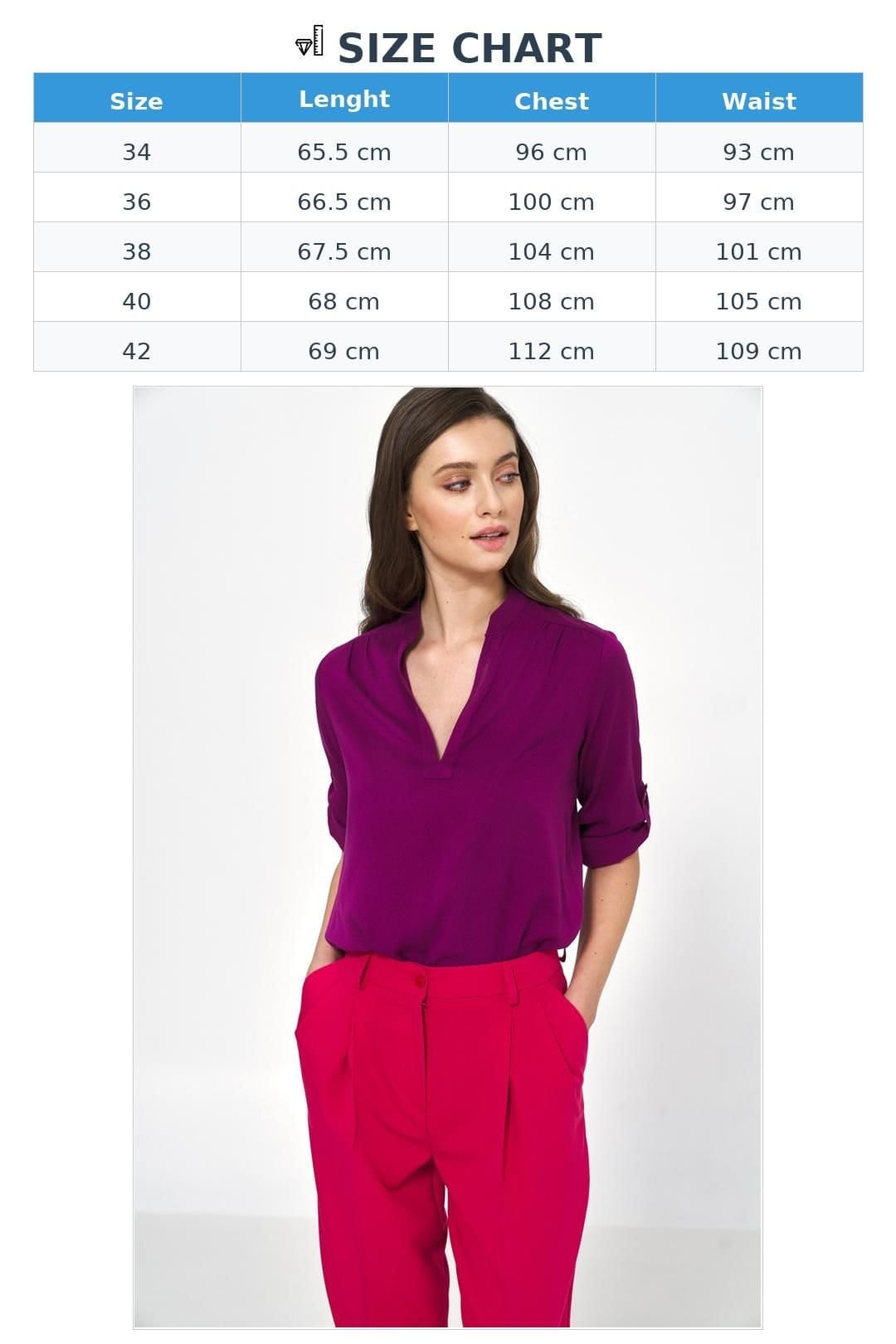 Love Lace Love Lace Women's Ruching Neckline Blouse with Rolled Sleeves in Violet - 4