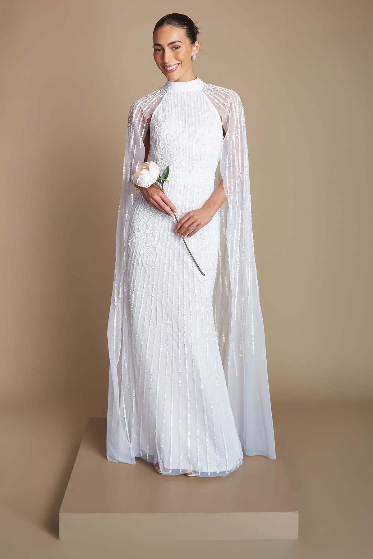Coast Coast Women's Linear Embellished Cape Detail Wedding Dress in Ivory