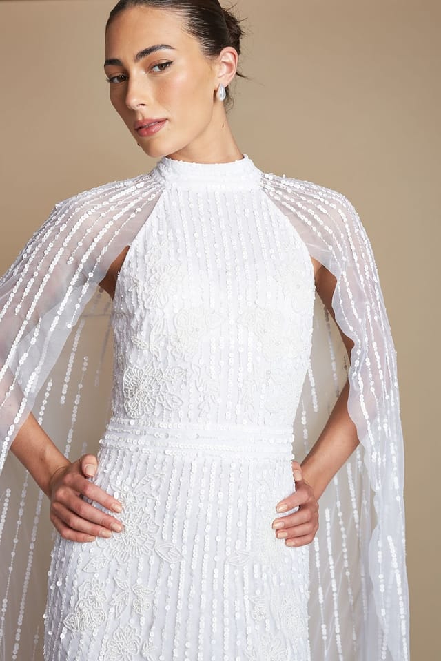 Coast Coast Women's Linear Embellished Cape Detail Wedding Dress in Ivory - 2