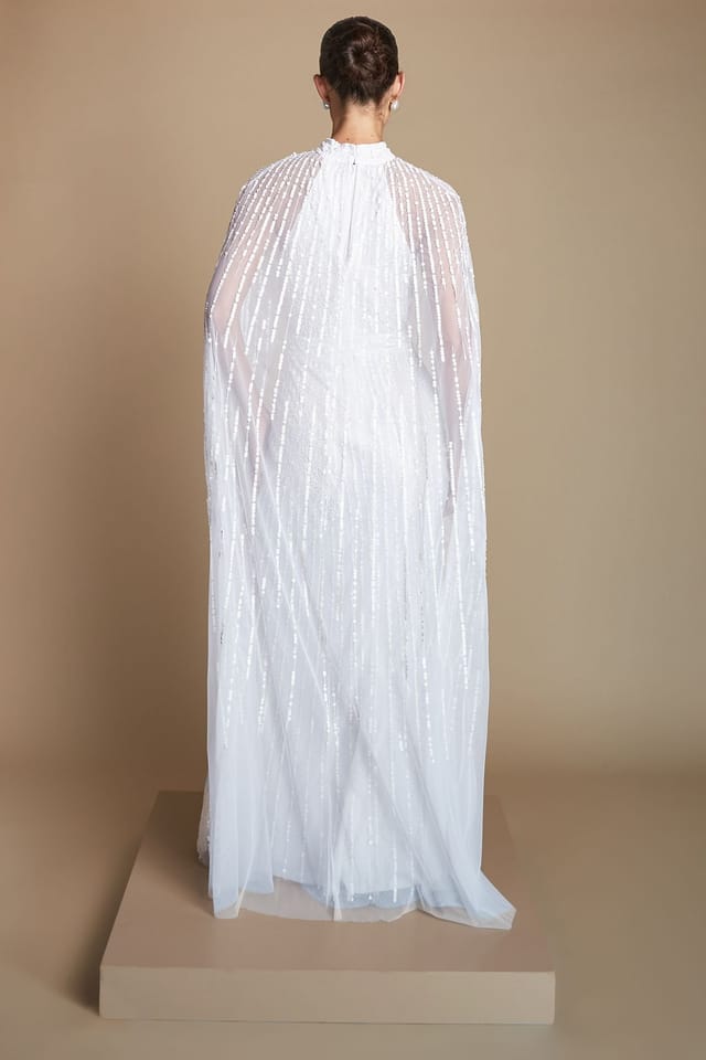 Coast Coast Women's Linear Embellished Cape Detail Wedding Dress in Ivory - 3
