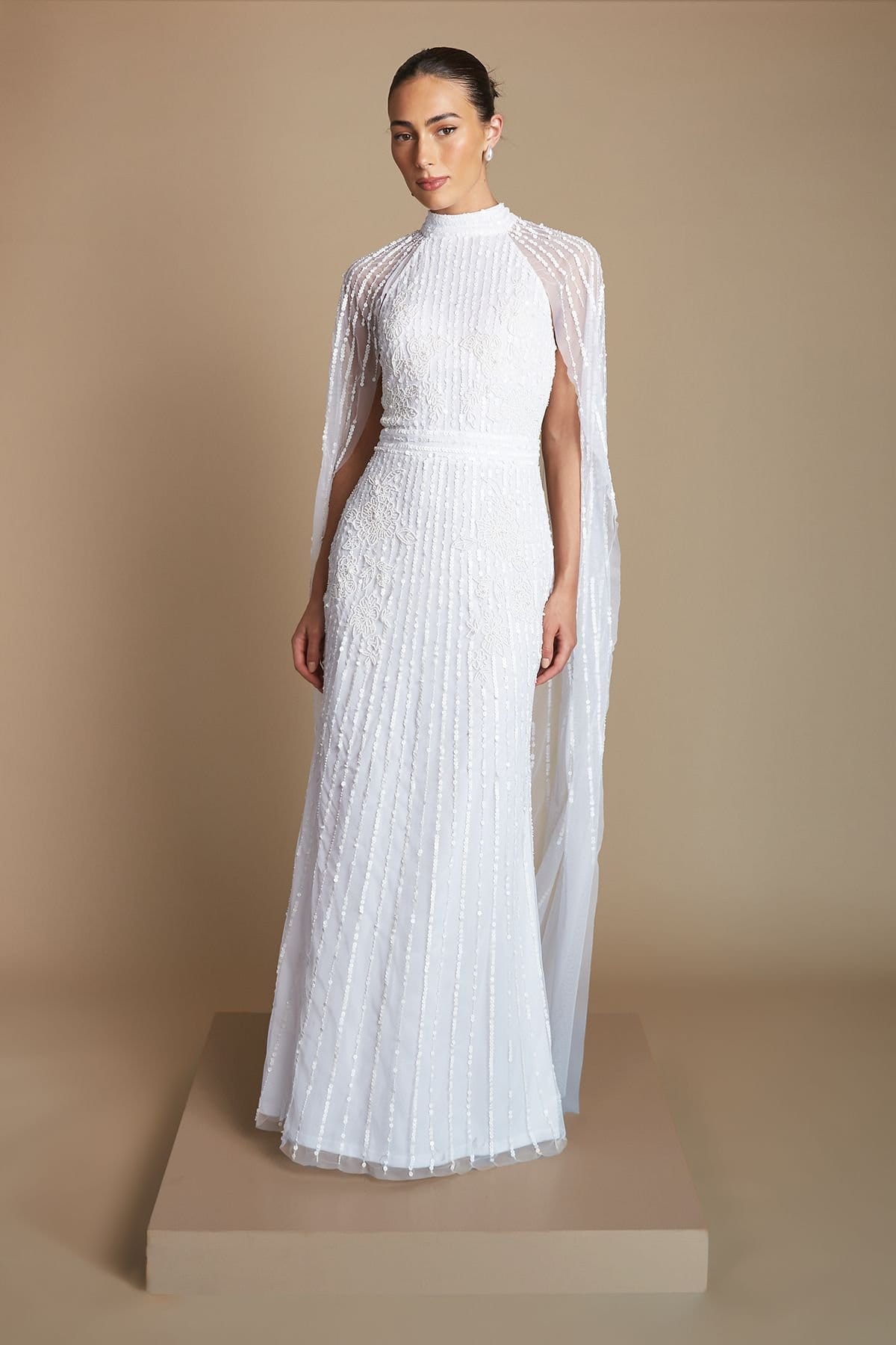 Coast Coast Women's Linear Embellished Cape Detail Wedding Dress in Ivory - 4
