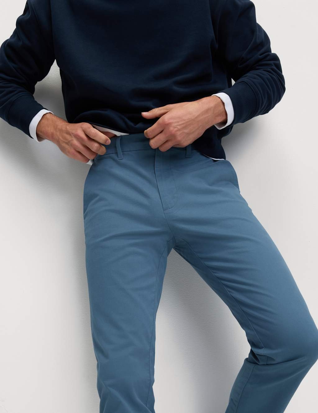 Marks & Spencer M&S Slim Fit Cotton Rich Stretch Chinos Air Force Blue - 3