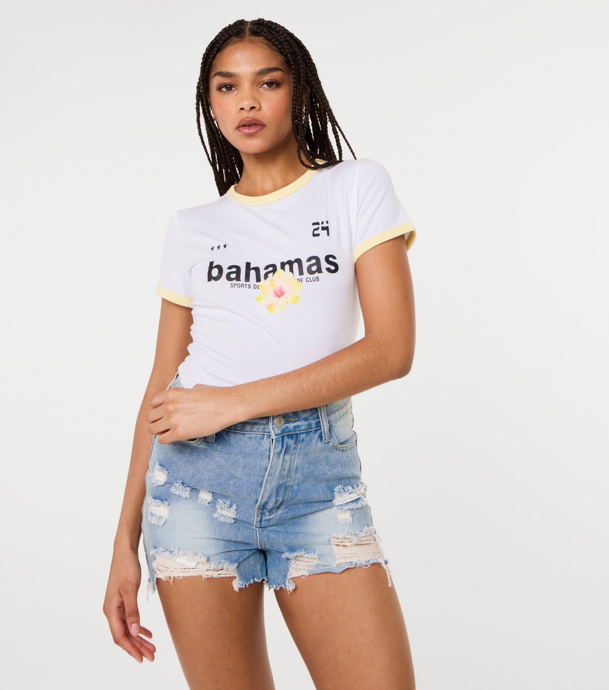 Pink Vanilla Women's Off White Hibiscus Flower T-Shirt Pink Vanilla New Look - 3