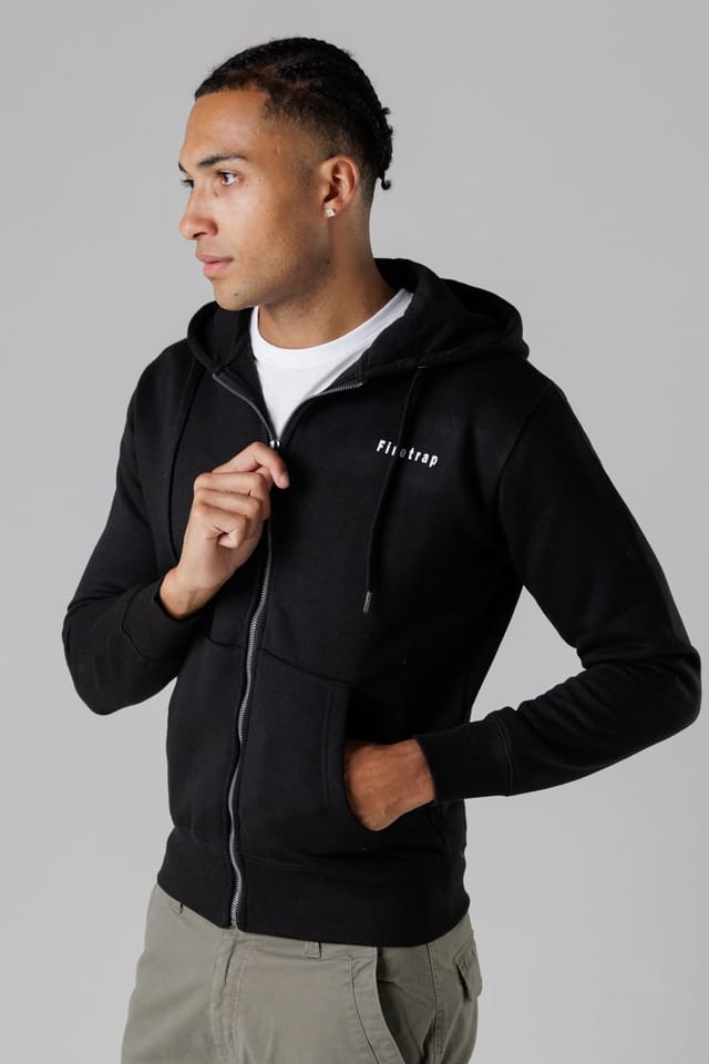 Firetrap Firetrap Men's Regular Fit Cotton Rich Zip Through Hoody with Drawstring in Black - 3