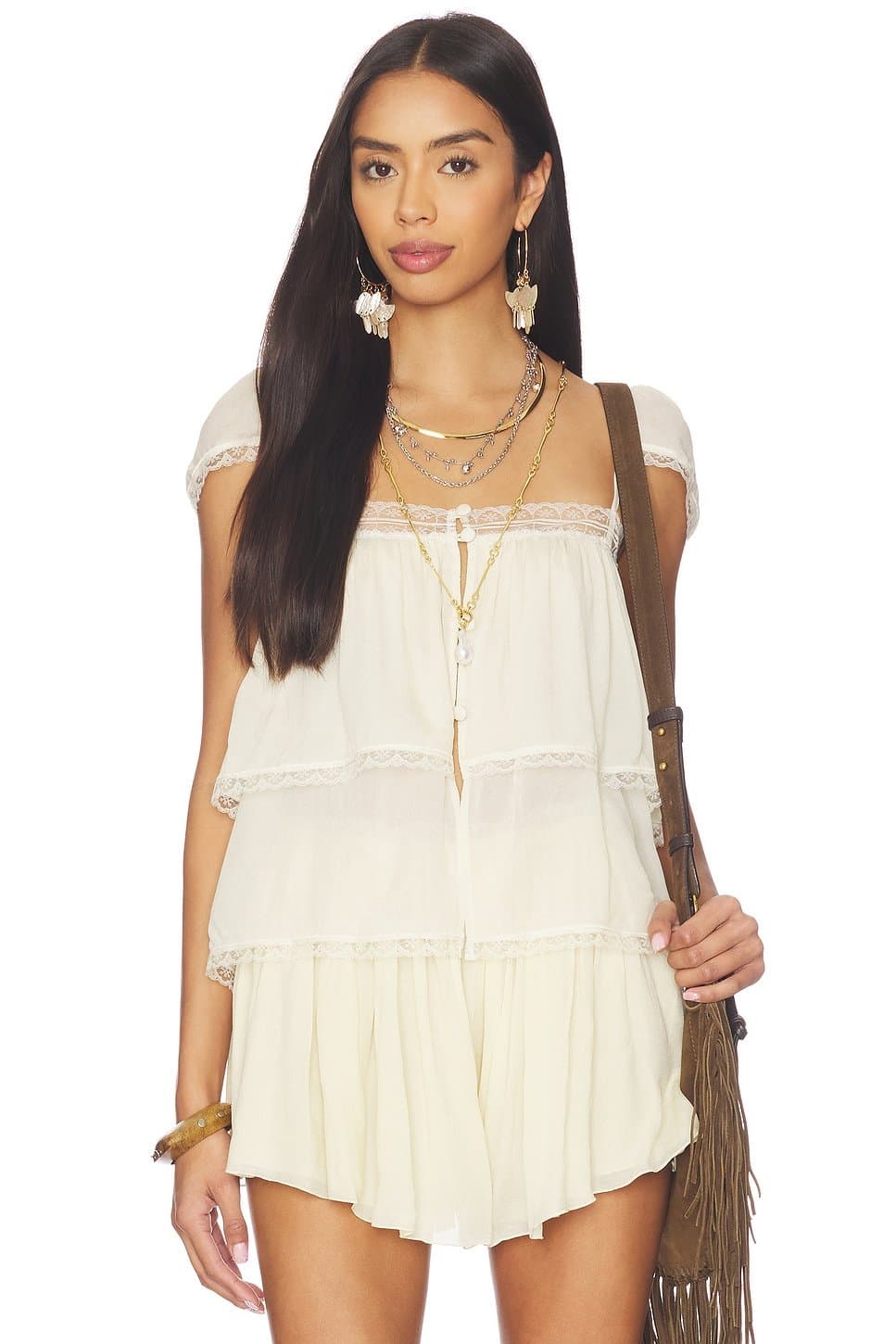 revolve Lace Trim Babydoll Top