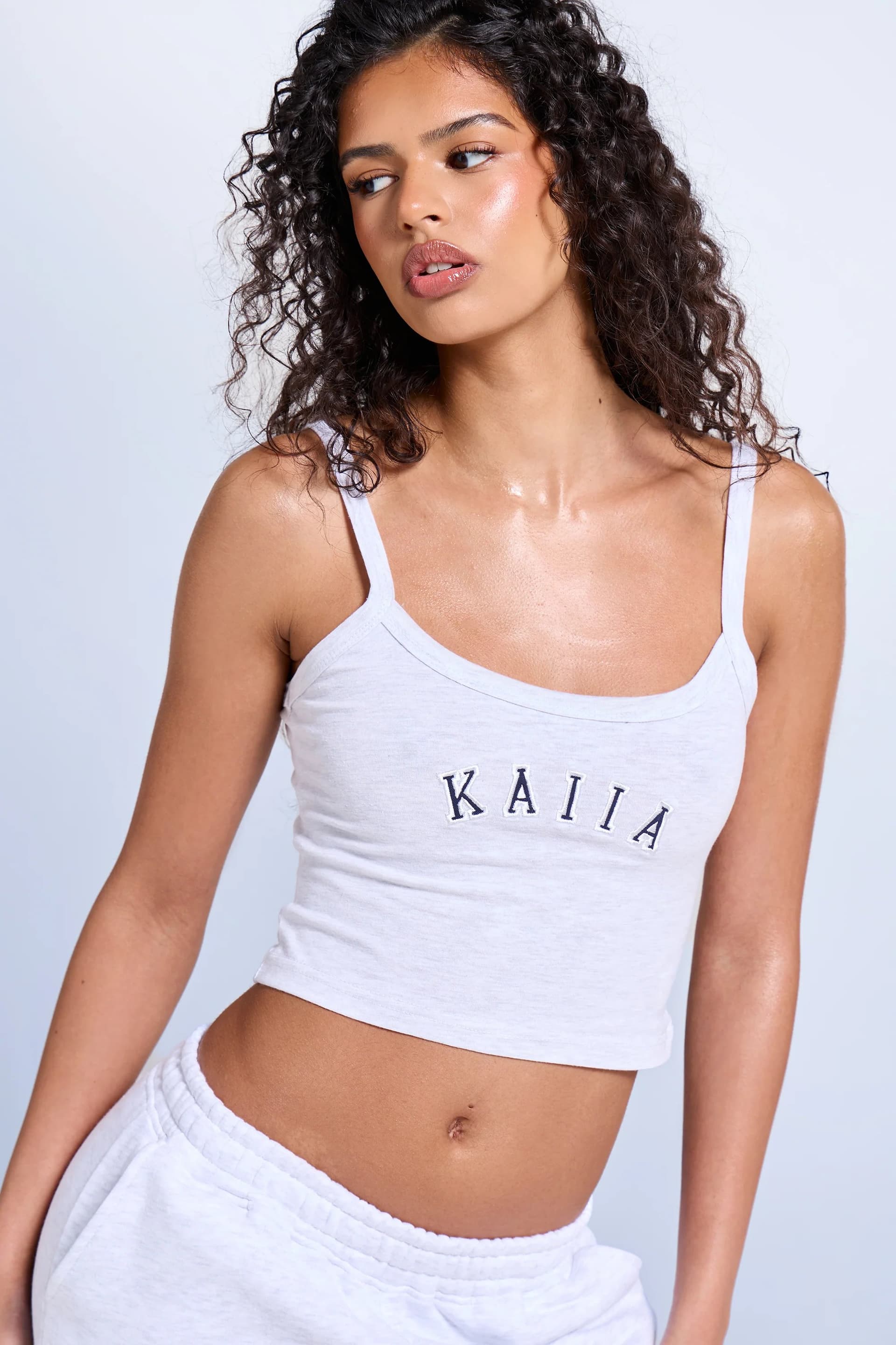 Kaiia Kaiia Logo Cami Top Light Grey Marl & Navy