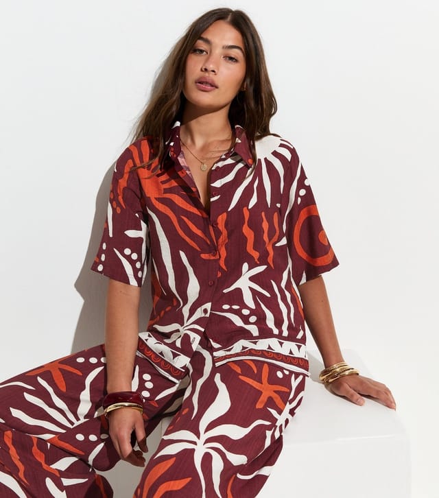 New Look Women's Brown Sun Print Beach Short Sleeve Shirt New Look - 2