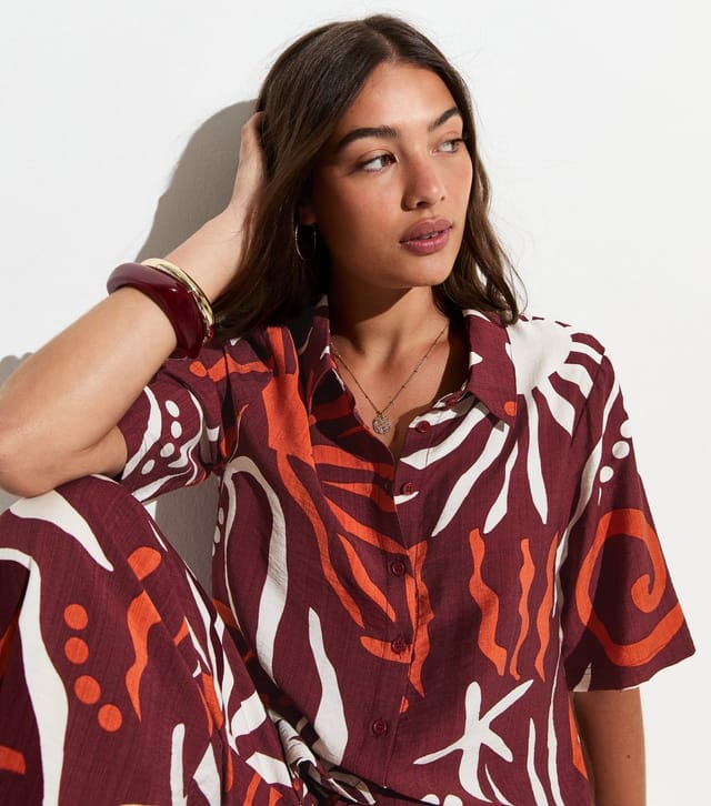 New Look Women's Brown Sun Print Beach Short Sleeve Shirt New Look - 3