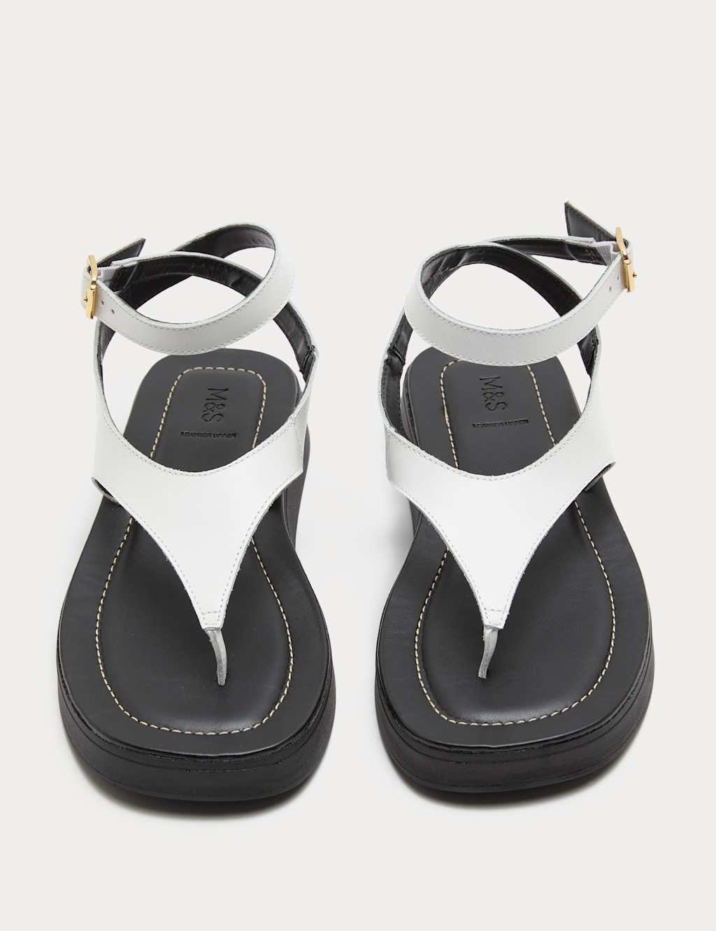 Marks & Spencer M&S Leather Ankle Strap Flatform Toe Post Sandals White - 1